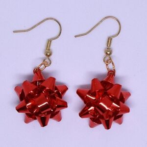 Handmade red bow earrings